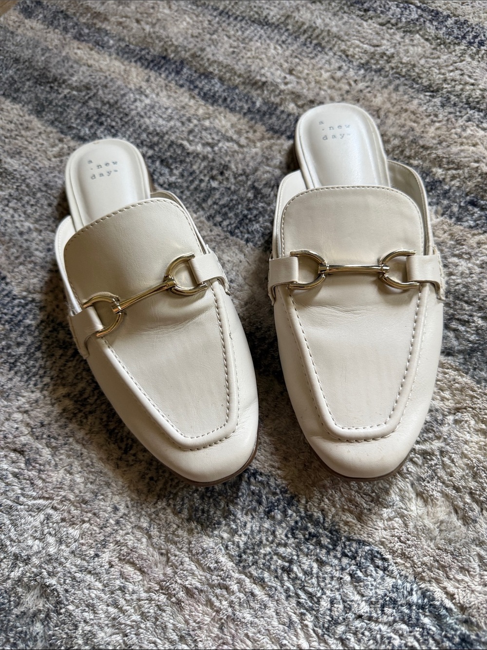 a new day Cream Faux-Leather Slip-On Mules with Gold Horsebit